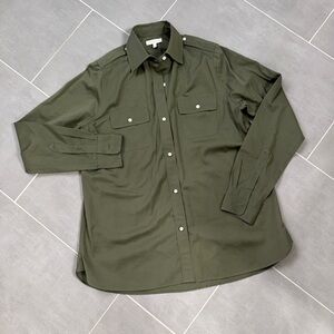 Ann Mashburn Epaulet Blouse Fatigue Green Safari Shirt sz Medium